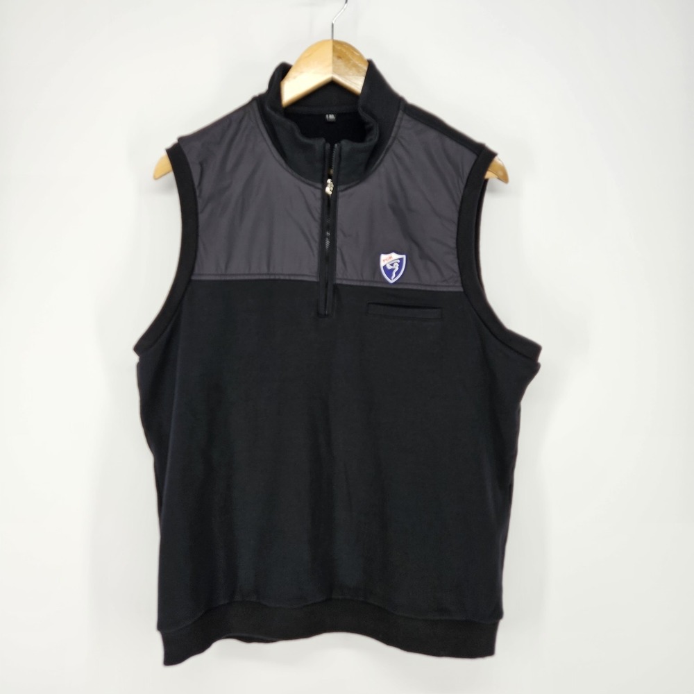 PGM Golf Mens XL 1/4‎ Zip Vest Black Quilted Sleeveless Jacket Logo